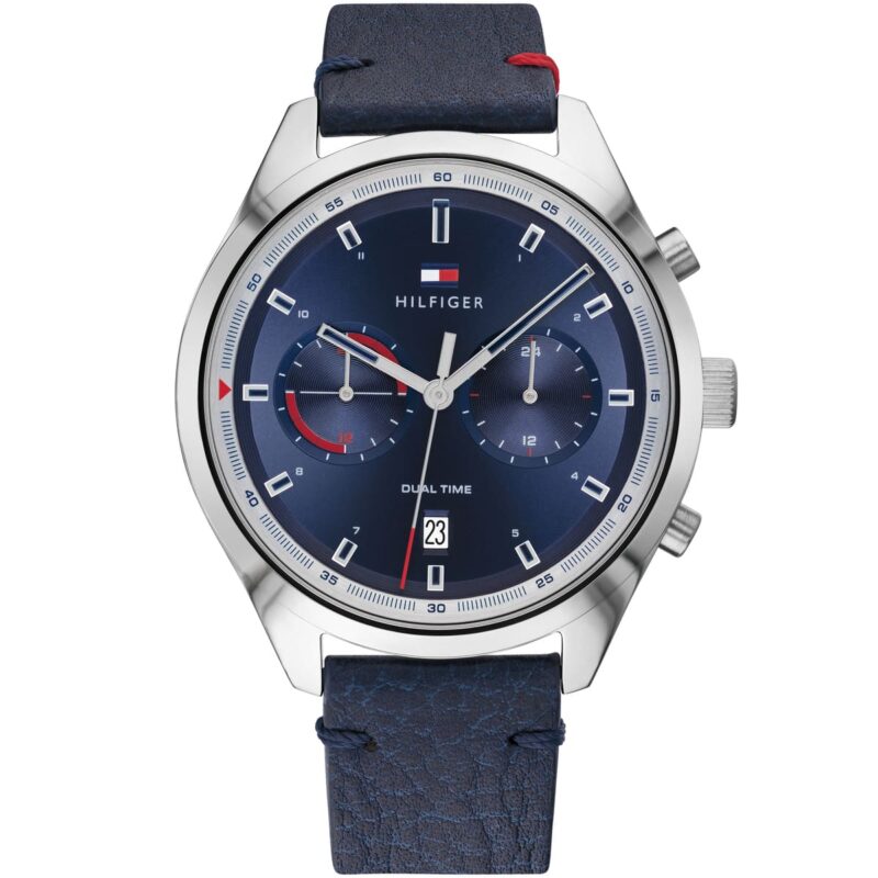 1791728 tommy hilfiger watch men blue dial leather strap quartz analog dual time bennett