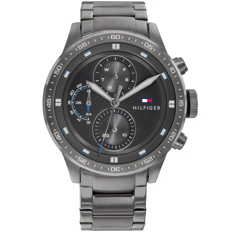 1791806 tommy hilfiger watch men black dial metal stainless steel gunmetal gray strap quartz analog chronograph trent