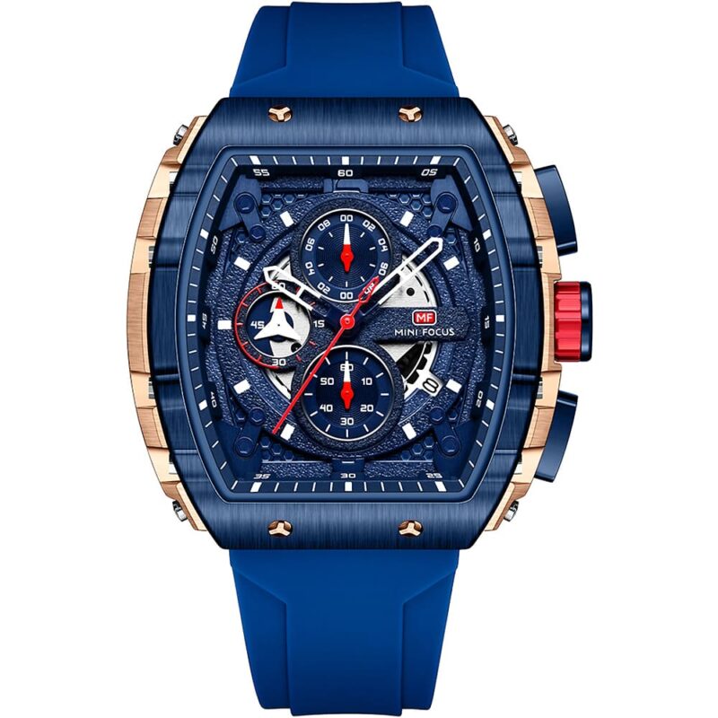 mf0399g 02 mini focus watch for men blue dial rubber strap quartz battery square analog chronograph