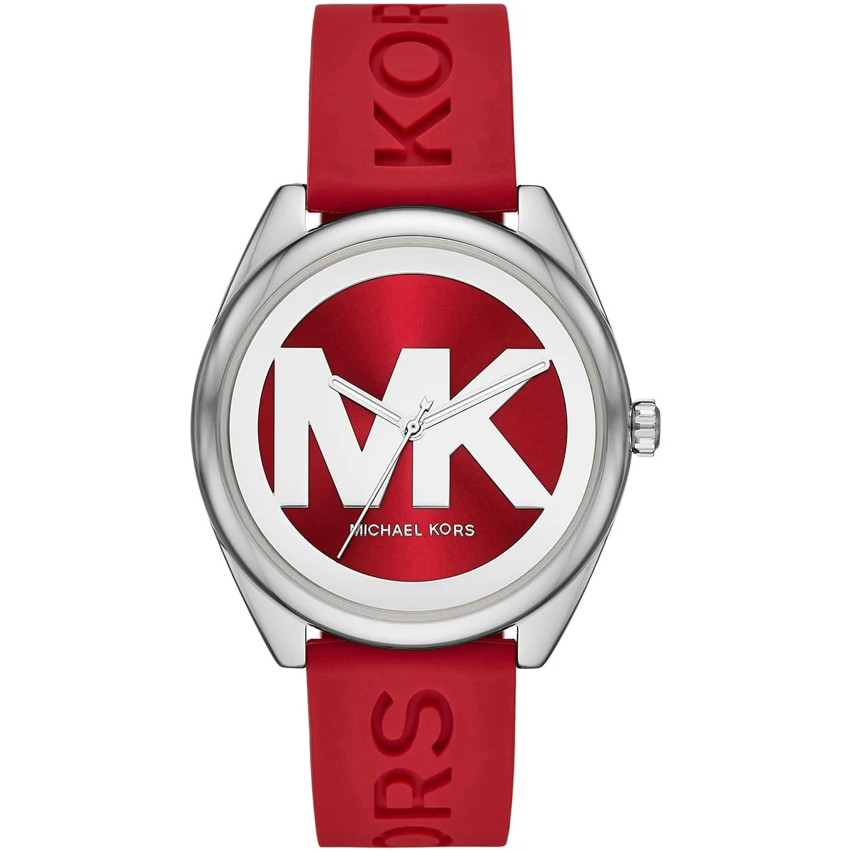 mk7144-michael-kors-watch-women-mk-logo-red-dial-rubber-strap-quartz-battery-analog-three-hand-janelle ساعة مايكل كورس للنساء MK7144 - الصورة 1