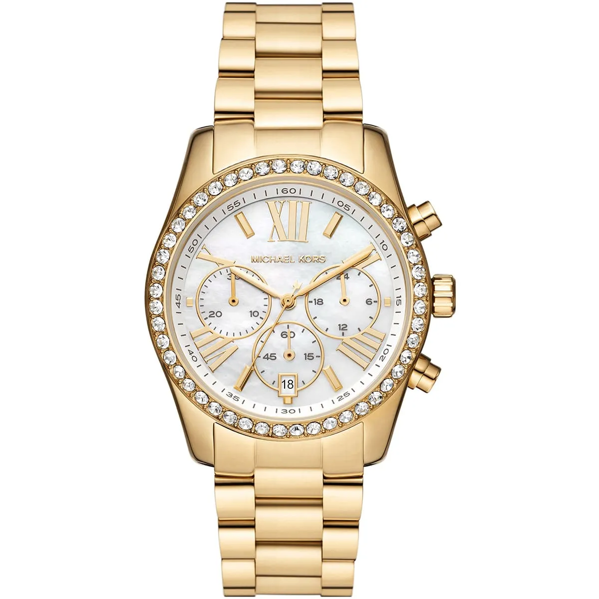 mk7241-michael-kors-watch-women-mother-of-pearl-crystals-white-dial-metal-stainless-steel-gold-strap-quartz-battery-analog-chronograph-lexington ساعة مايكل كورس للنساء MK7241 - الصورة 1