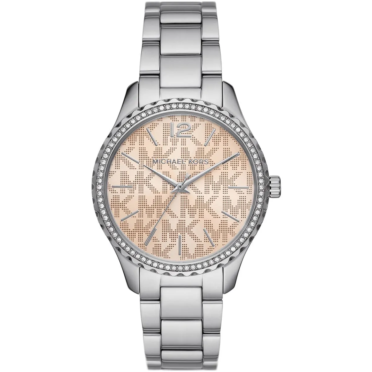 mk7298-michael-kors-watch-women-mk-logo-pink-dial-metal-stainless-steel-silver-strap-quartz-battery-analog-three-hand-layton ساعة مايكل كورس للنساء MK7298 - الصورة 1