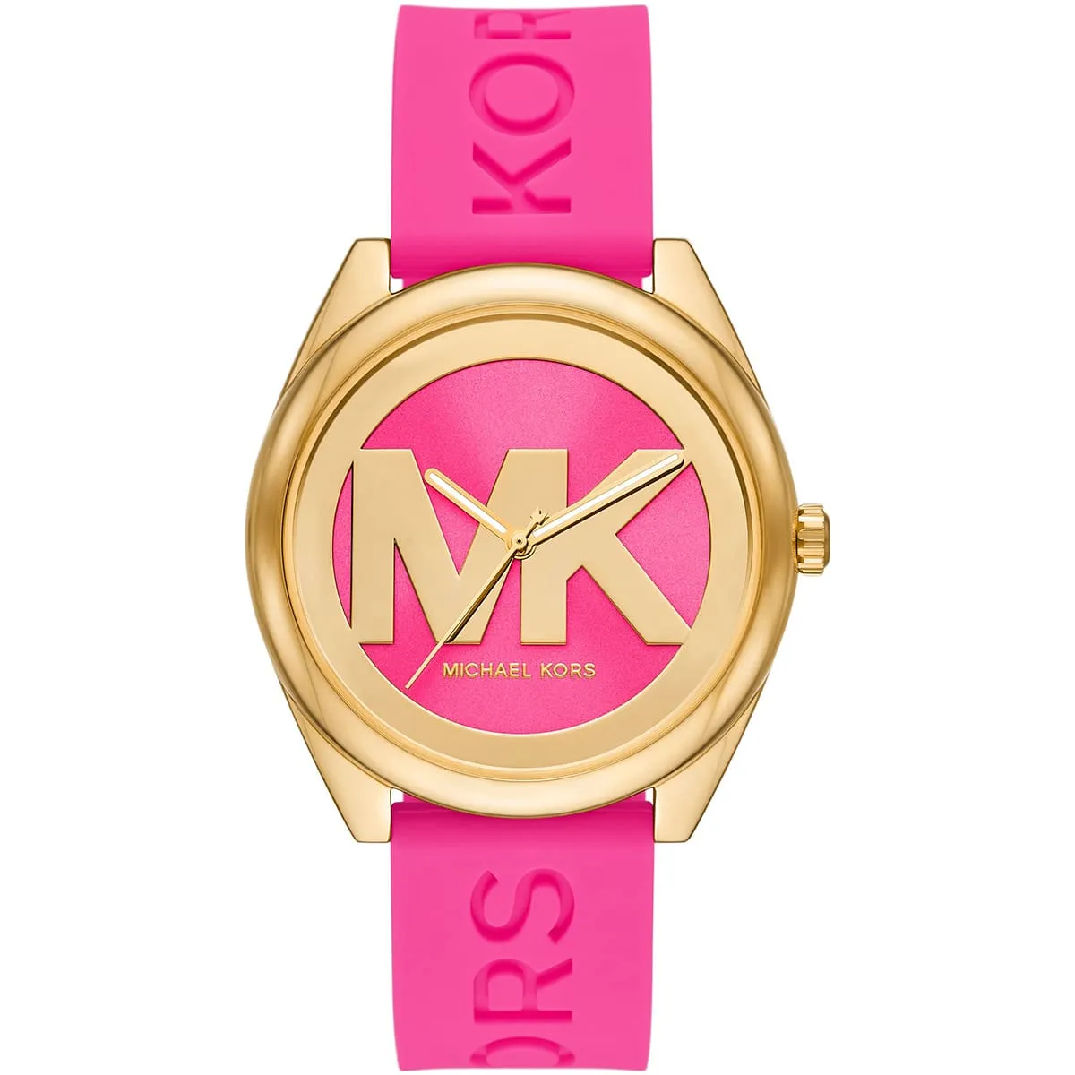 mk7349-michael-kors-watch-women-mk-logo-pink-dial-rubber-strap-quartz-battery-analog-three-hand-janelle ساعة مايكل كورس للنساء MK7349 - الصورة 1