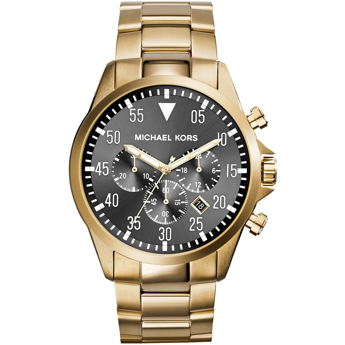 mk8361-michael-kors-watch-men-black-dial-metal-stainless-steel-gold-strap-quartz-battery-analog-chronograph-gage ساعة مايكل كورس للرجال MK8361 - الصورة 1