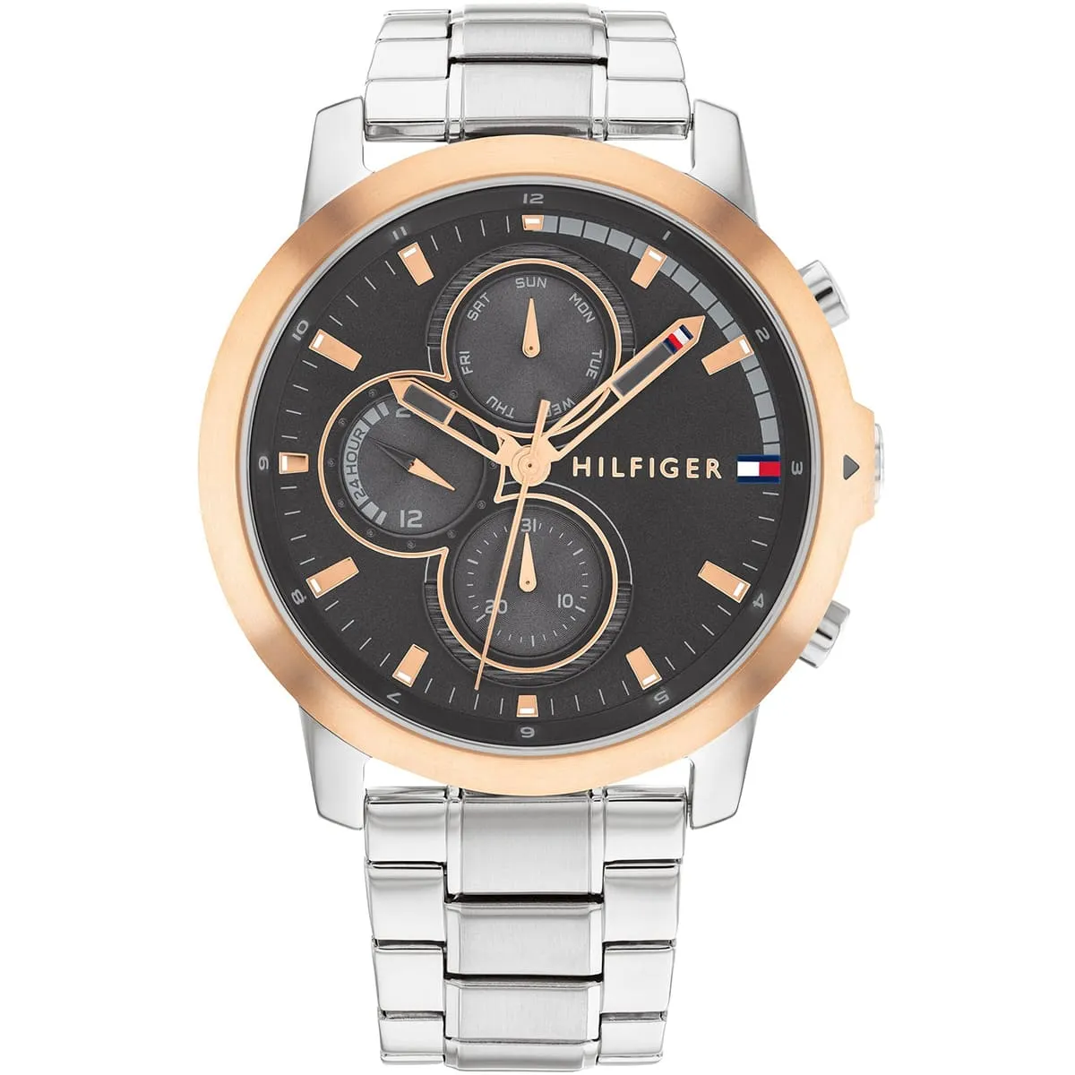 1792050-tommy-hilfiger-watch-men-black-dial-metal-stainless-steel-silver-strap-quartz-battery-analog-jameson ساعة تومي هيلفيغر للرجال 1792050 - الصورة 1