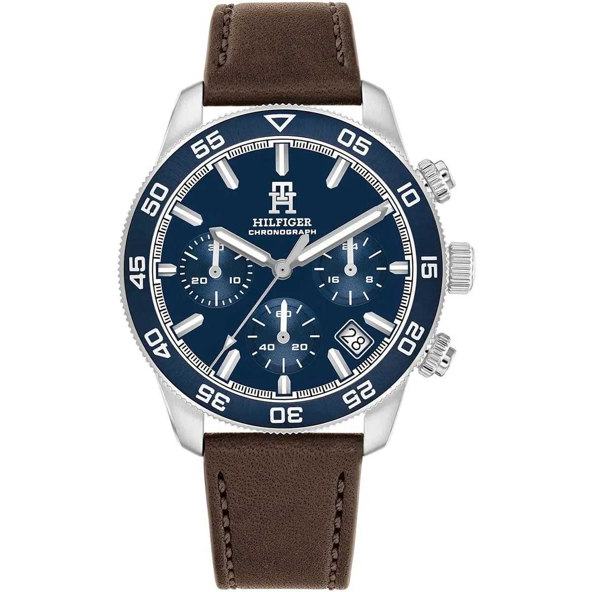 1792163-tommy-hilfiger-watch-chronograph-men-blue-dial-leather-brown-strap-quartz-analog-th85 ساعة تومي هيلفيغر للرجال 1792163 - الصورة 1