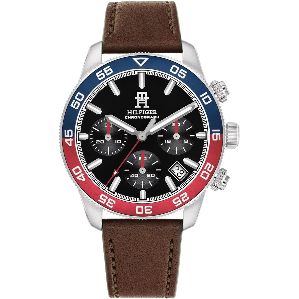 1792166-tommy-hilfiger-watch-chronograph-men-black-dial-leather-brown-strap-quartz-analog-th85 ساعة تومي هيلفيغر للرجال 1792166 - الصورة 1
