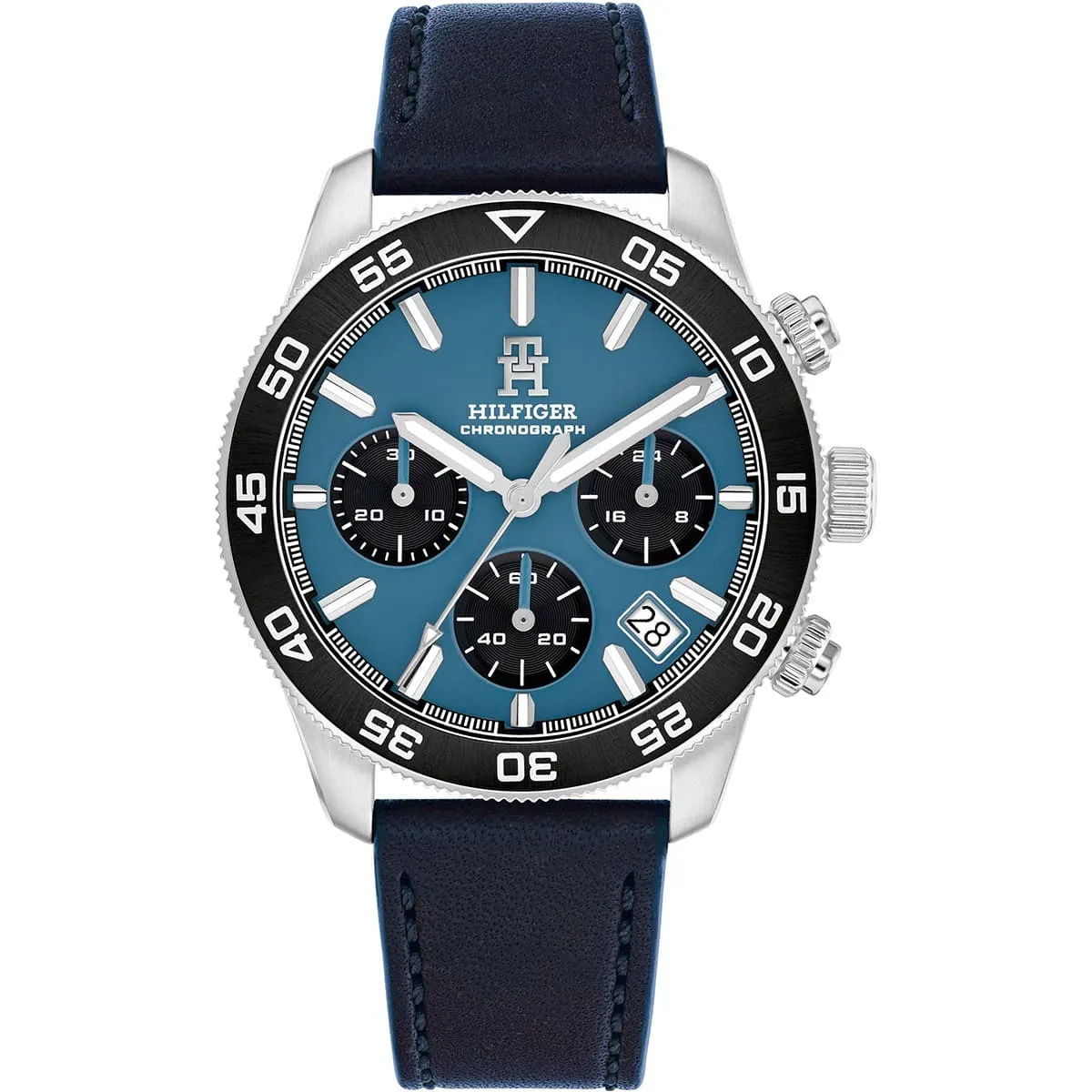 1792187-tommy-hilfiger-watch-chronograph-men-blue-dial-leather-navy-strap-quartz-analog-th85 ساعة تومي هيلفيغر للرجال 1792187 - الصورة 1
