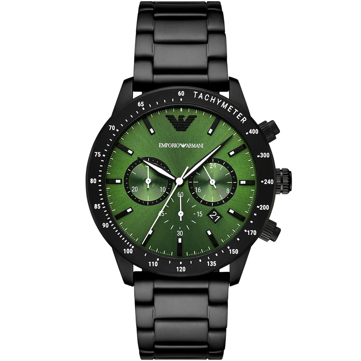 ar11472-emporio-armani-watch-men-green-dial-stainless-steel-metal-black-strap-quartz-battery-analog-chronograph-mario ساعة امبوريو ارماني للرجال AR11472 - الصورة 1