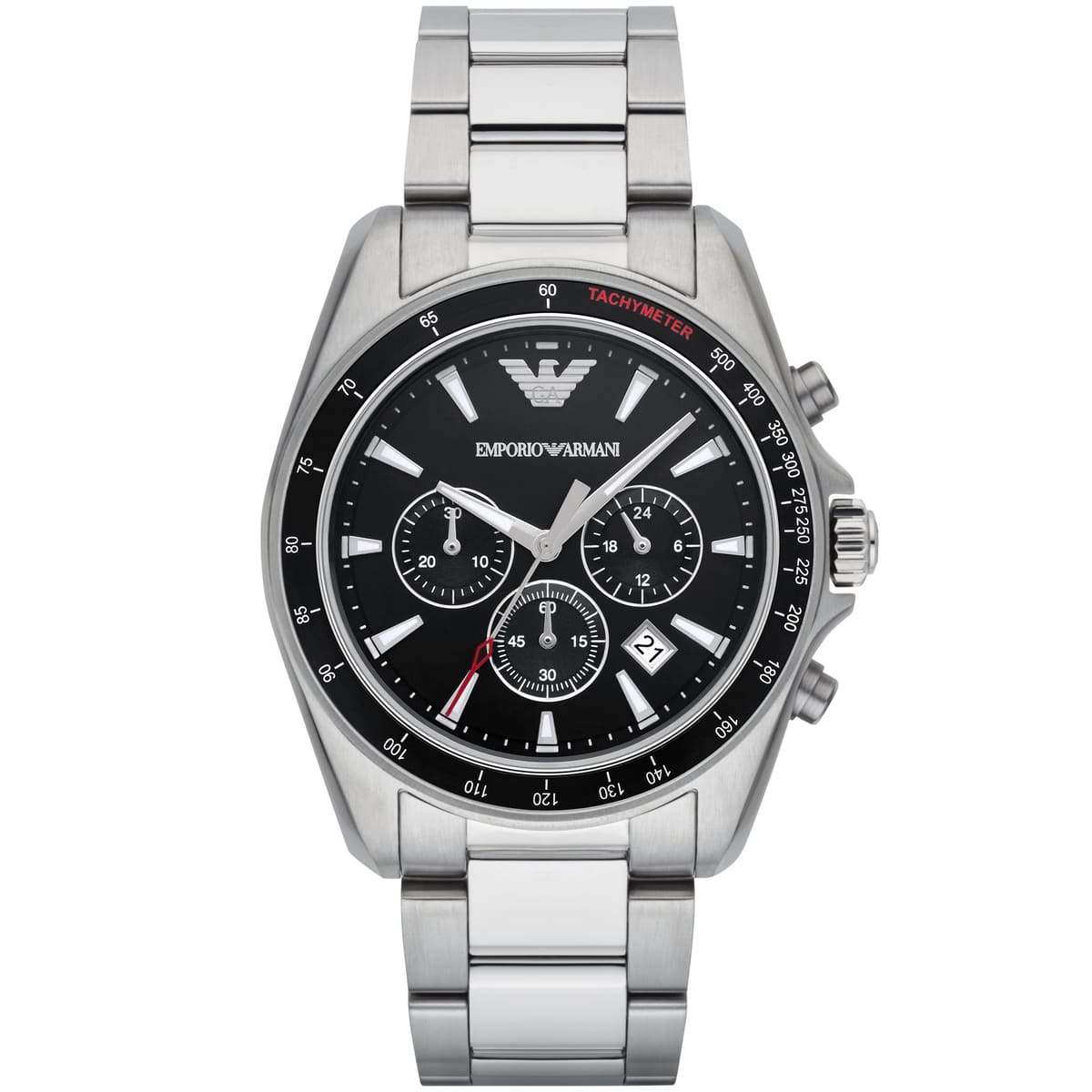 ar6098-emporio-armani-watch-men-black-dial-stainless-steel-metal-silver-strap-quartz-analog-chronograph-sigma ساعة امبوريو ارماني للرجال AR6098 - الصورة 1