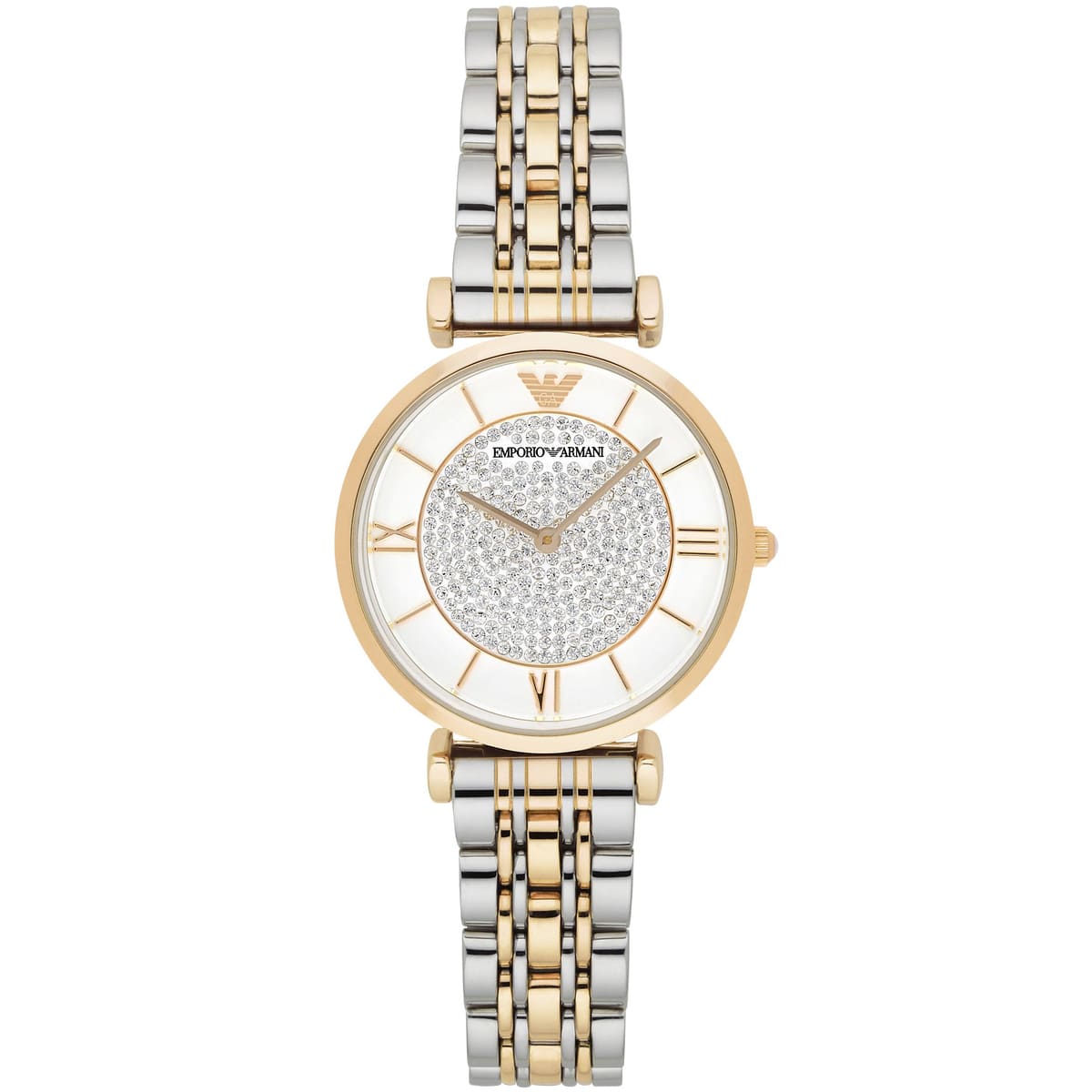 ar8031-emporio-armani-watch-women-white-dial-stainless-steel-metal-silver-gold-two-tone-strap-quartz-analog-two-hand-gianni-t-bar ساعة امبوريو ارماني للنساء AR8031 - الصورة 1