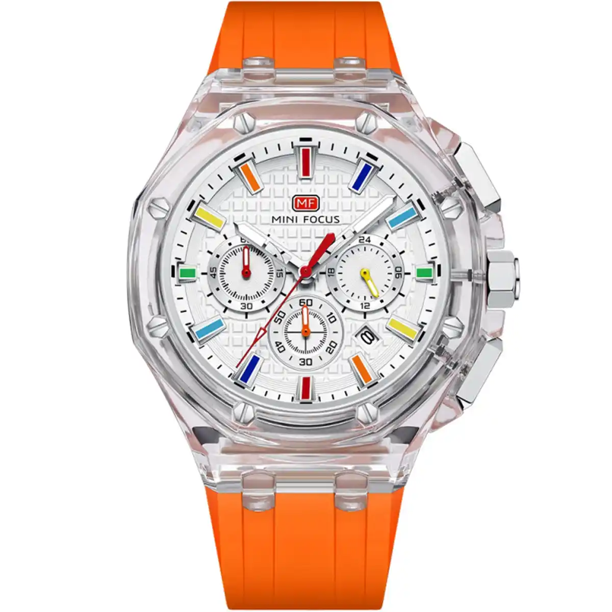 mf0616g.05-original-mini-focus-men-watch-transparent-dial-oranfe-rubber-strap-egypt ساعة ميني فوكس للرجال MF0616G.05 - الصورة 1