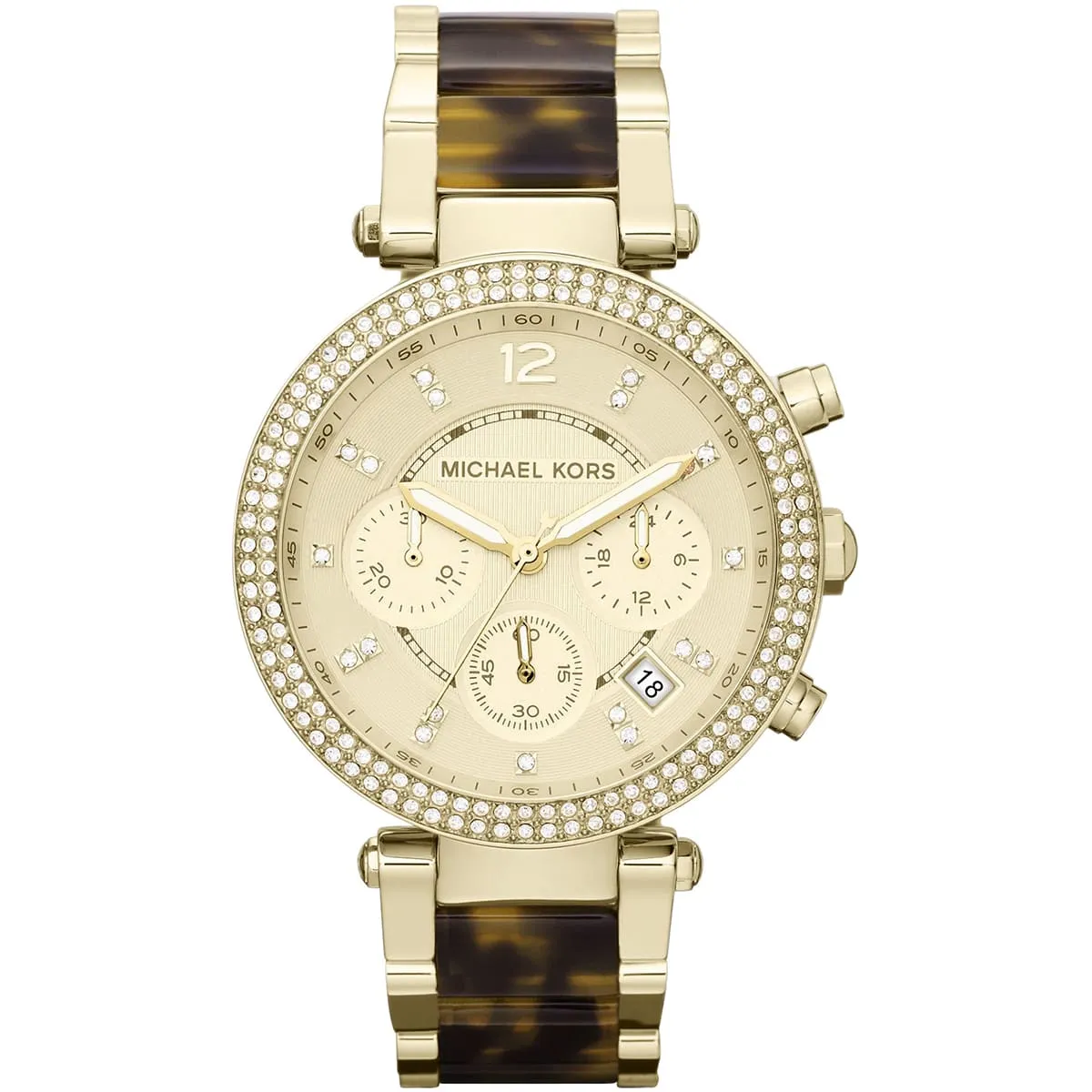 mk5688-michael-kors-watch-women-crystals-tortoise-gold-dial-multi-golden-brown-strap-quartz-battery-analog-chronograph-parker ساعة مايكل كورس للنساء MK5688 - الصورة 1