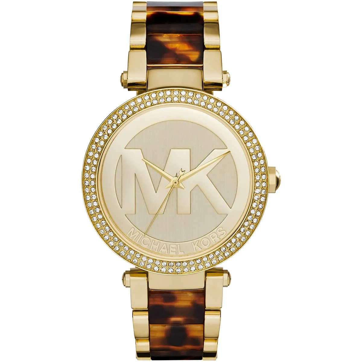 mk6109-michael-kors-watch-women-mk-logo-tortoise-gold-dial-multi-golden-brown-strap-quartz-battery-analog-three-hand-parker ساعة مايكل كورس للنساء MK6109 - الصورة 1