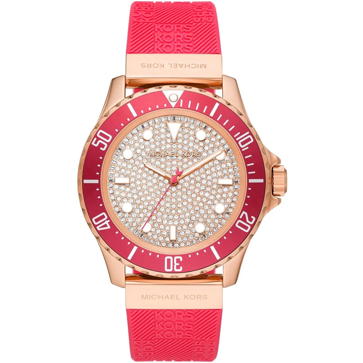 mk7359-michael-kors-watch-women-crystals-rose-gold-dial-rubber-pink-strap-quartz-battery-analog-three-hand-everest ساعة مايكل كورس للنساء MK7359 - الصورة 1