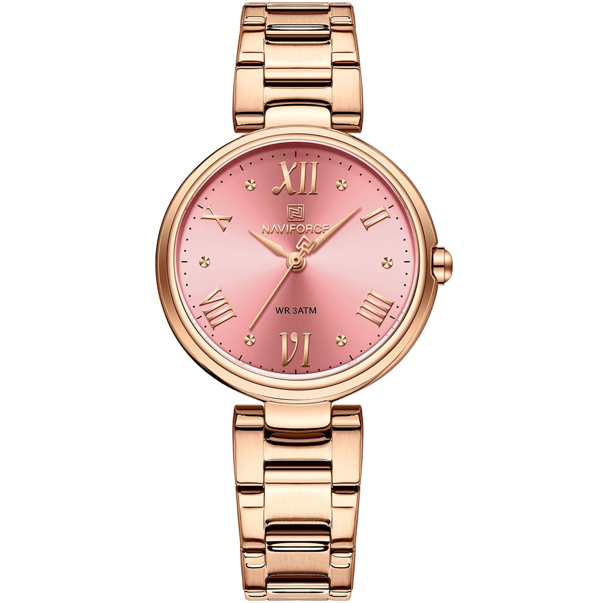 nf5030-rg-r-naviforce-watch-wr-3atm-women-pink-dial-stainless-steel-metal-rose-gold-strap-quartz-battery-analog-three-hand-for-dream Naviforce Women's Watch NF5030-RG-R - Image 1