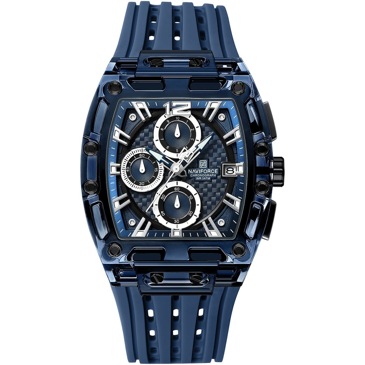 nf7105 be be be naviforce watch chronograph wr 3atm men blue dial rubber strap quartz battery square analog for dream 1