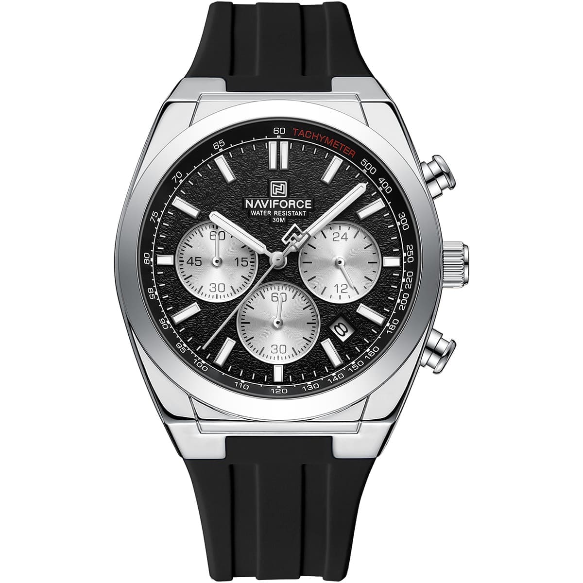nf8080-s-b-b-naviforce-watch-water-resistant-30m-men-black-dial-rubber-strap-quartz-battery-analog-chronograph-for-dream ساعة نافي فورس للرجال NF8080-S-B-B - الصورة 1
