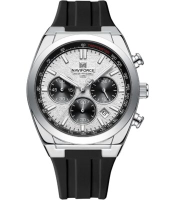 nf8080 s w b naviforce watch water resistant 30m men white dial rubber black strap quartz battery analog chronograph for dream