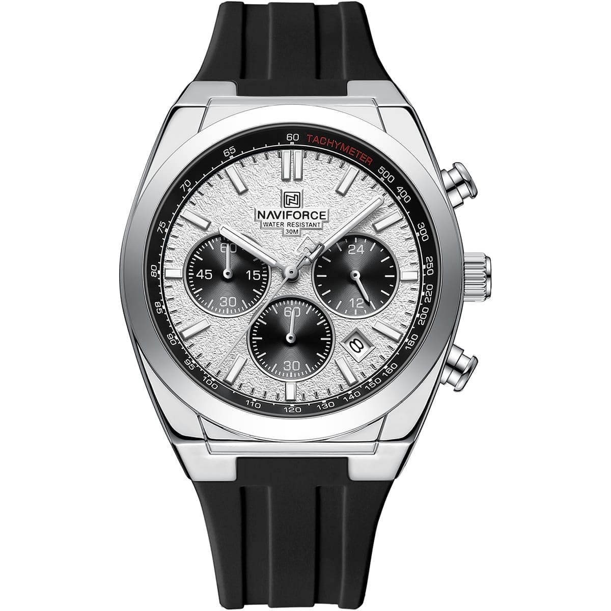 nf8080 s w b naviforce watch water resistant 30m men white dial rubber black strap quartz battery analog chronograph for dream