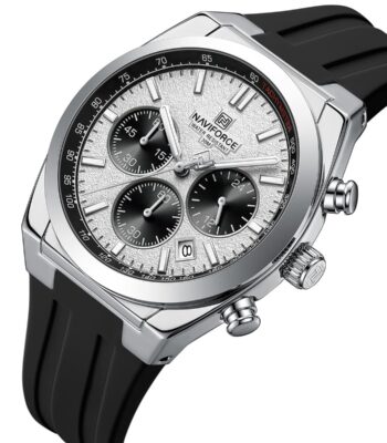 nf8080 s w b naviforce watch water resistant 30m men white dial rubber black strap quartz battery analog chronograph for dream 2