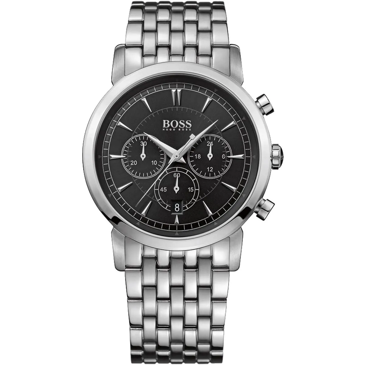 1512903-hugo-boss-watch-men-black-dial-metal-stainless-silver-strap-quartz-battery-analog-chronograph-slim-line ساعة هوجو بوس للرجال 1512903 - الصورة 1