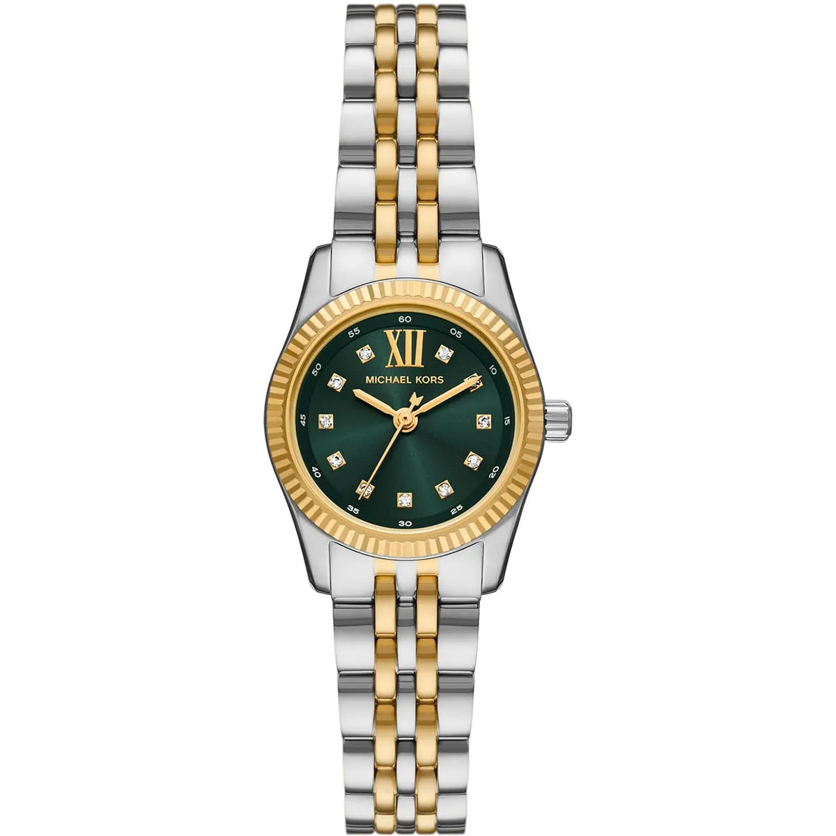mk4986-michael-kors-watch-women-green-dial-two-tone-stainless-steel-metal-silver-gold-strap-quartz-battery-analog-three-hand-lexington ساعة مايكل كورس للنساء MK4986 - الصورة 1