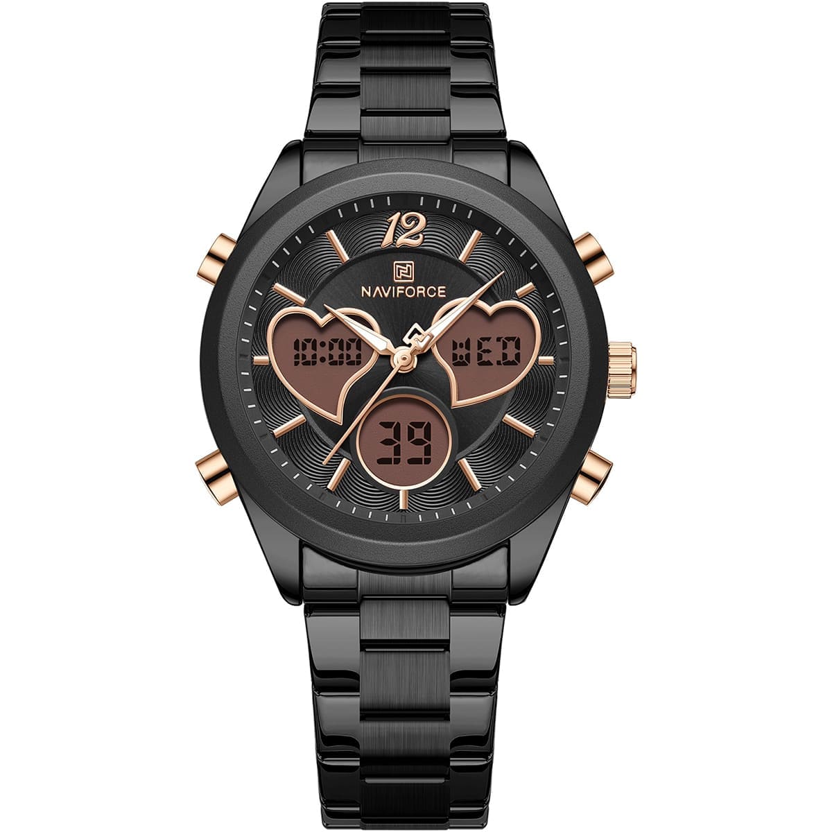 nf5045s-b-b-b-naviforce-watch-women-black-dial-metal-stainless-steel-strap-quartz-battery-digital-analog-for-dream ساعة نافي فورس للنساء NF5045S-B-B-B - الصورة 1