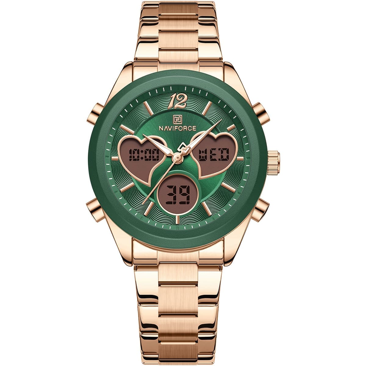 nf5045s-rg-gn-rg-naviforce-watch-women-green-dial-metal-stainless-steel-rose-gold-strap-quartz-battery-digital-analog-for-dream ساعة نافي فورس للنساء NF5045S-RG-GN-RG - الصورة 1
