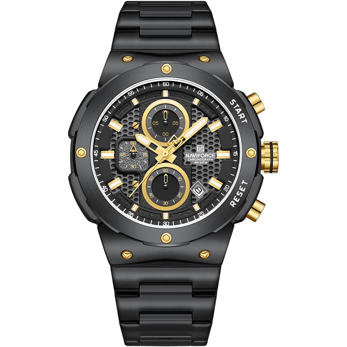 nf8072-b-b-b-naviforce-watch-chronograph-wr-3atm-men-black-dial-metal-stainless-steel-strap-quartz-battery-analog-for-dream ساعة نافي فورس للرجال NF8072-B-B-B - الصورة 1