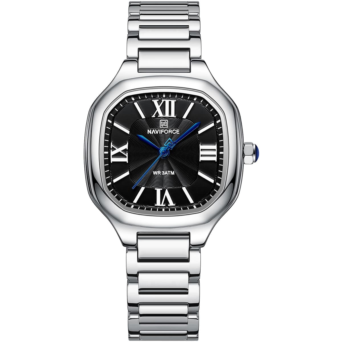 nf5042-s-b-s-naviforce-watch-wr-3atm-women-black-dial-stainless-steel-metal-silver-strap-quartz-battery-square-analog-three-hand-for-dream ساعة نافي فورس للنساء NF5042-S-B-S - الصورة 1