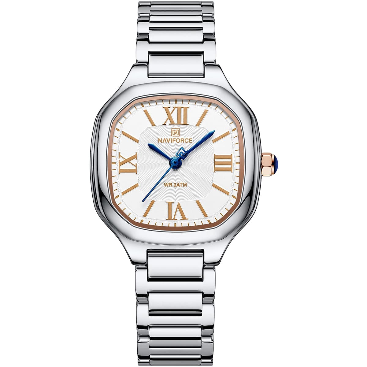 nf5042-s-rg-s-naviforce-watch-wr-3atm-women-white-dial-stainless-steel-metal-silver-strap-quartz-battery-square-analog-three-hand-for-dream ساعة نافي فورس للنساء NF5042-S-RG-S - الصورة 1