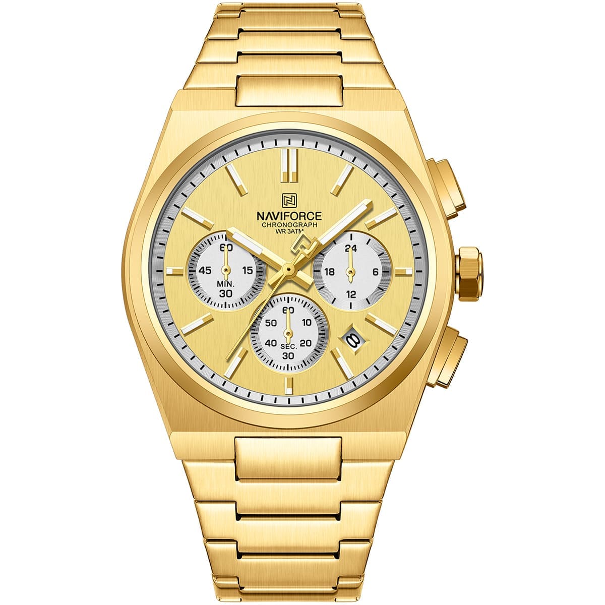 nf8048g-g-g-g-naviforce-watch-men-gold-dial-stainless-steel-metal-golden-strap-quartz-battery-analog-chronograph-for-dream ساعة نافي فورس للرجال NF8048G-G-G-G - الصورة 1