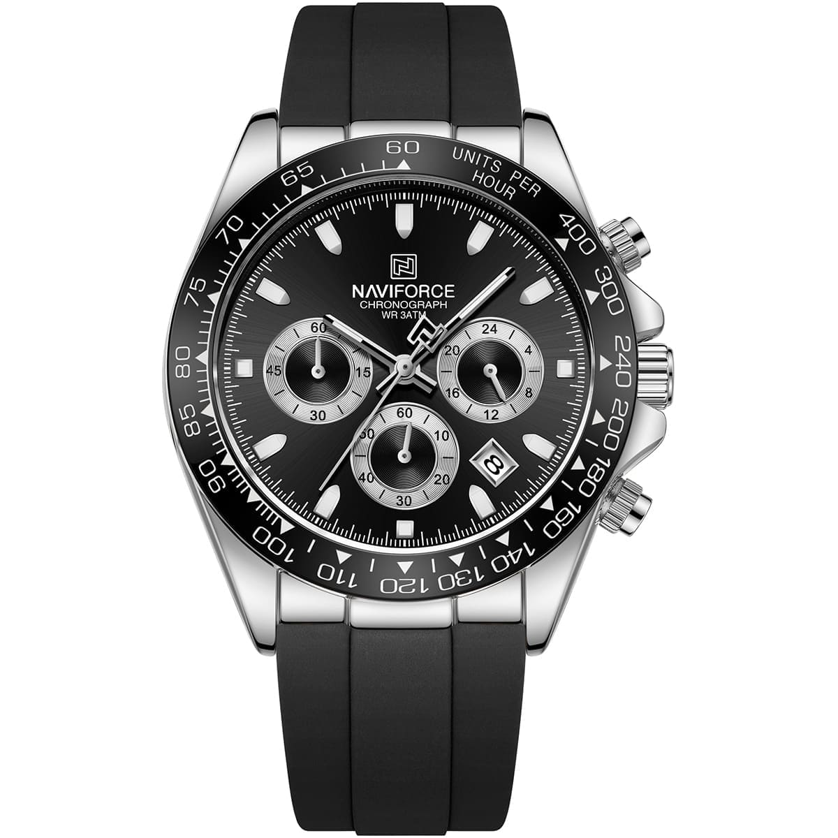 nf8054-s-b-b-naviforce-watch-chronograph-wr-3atm-men-black-dial-rubber-strap-quartz-battery-analog-for-dream ساعة نافي فورس للرجال NF8054-S-B-B - الصورة 1