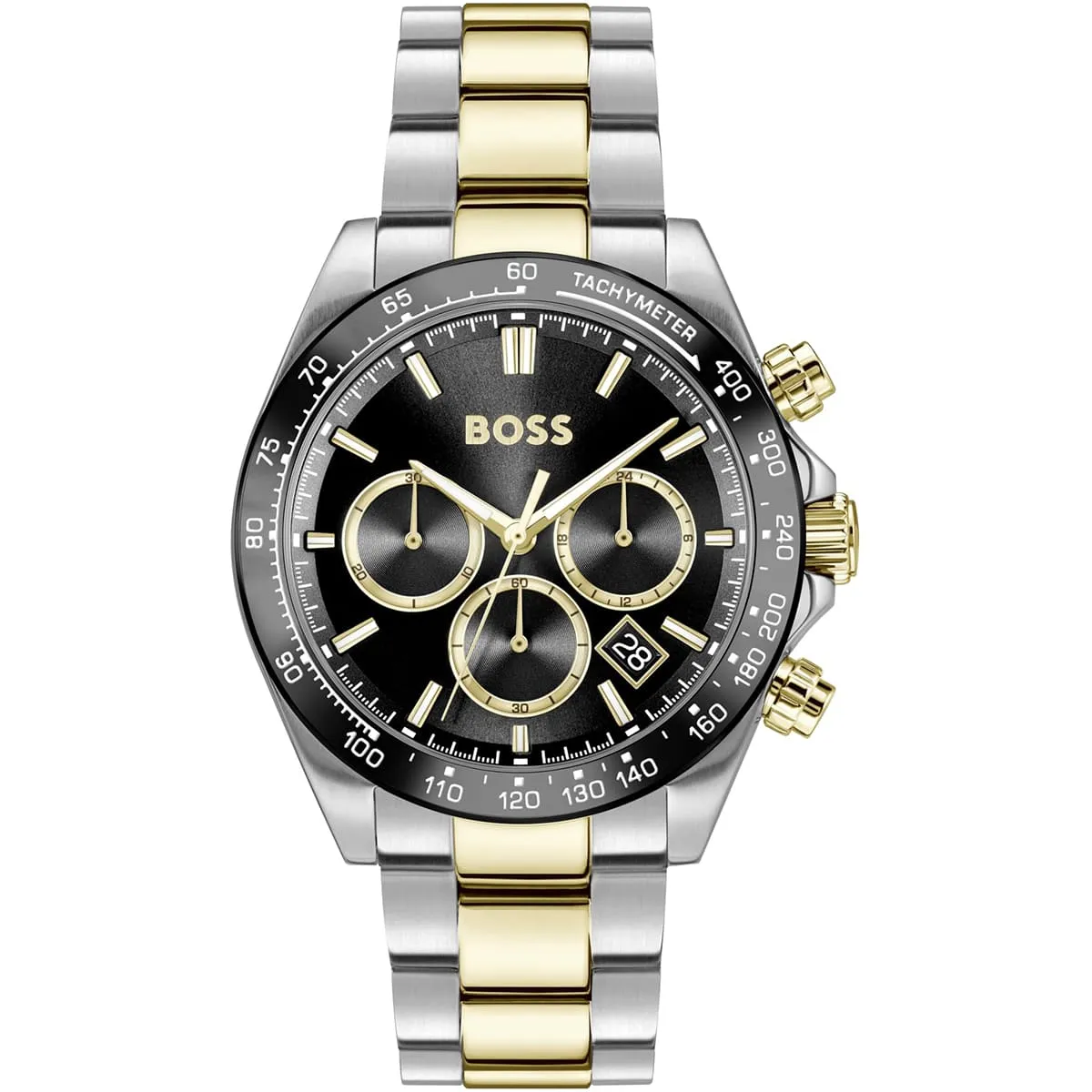 1514269 hugo boss watch men two tone black dial stainless steel metal silver gold strap quartz battery analog chronograph hero