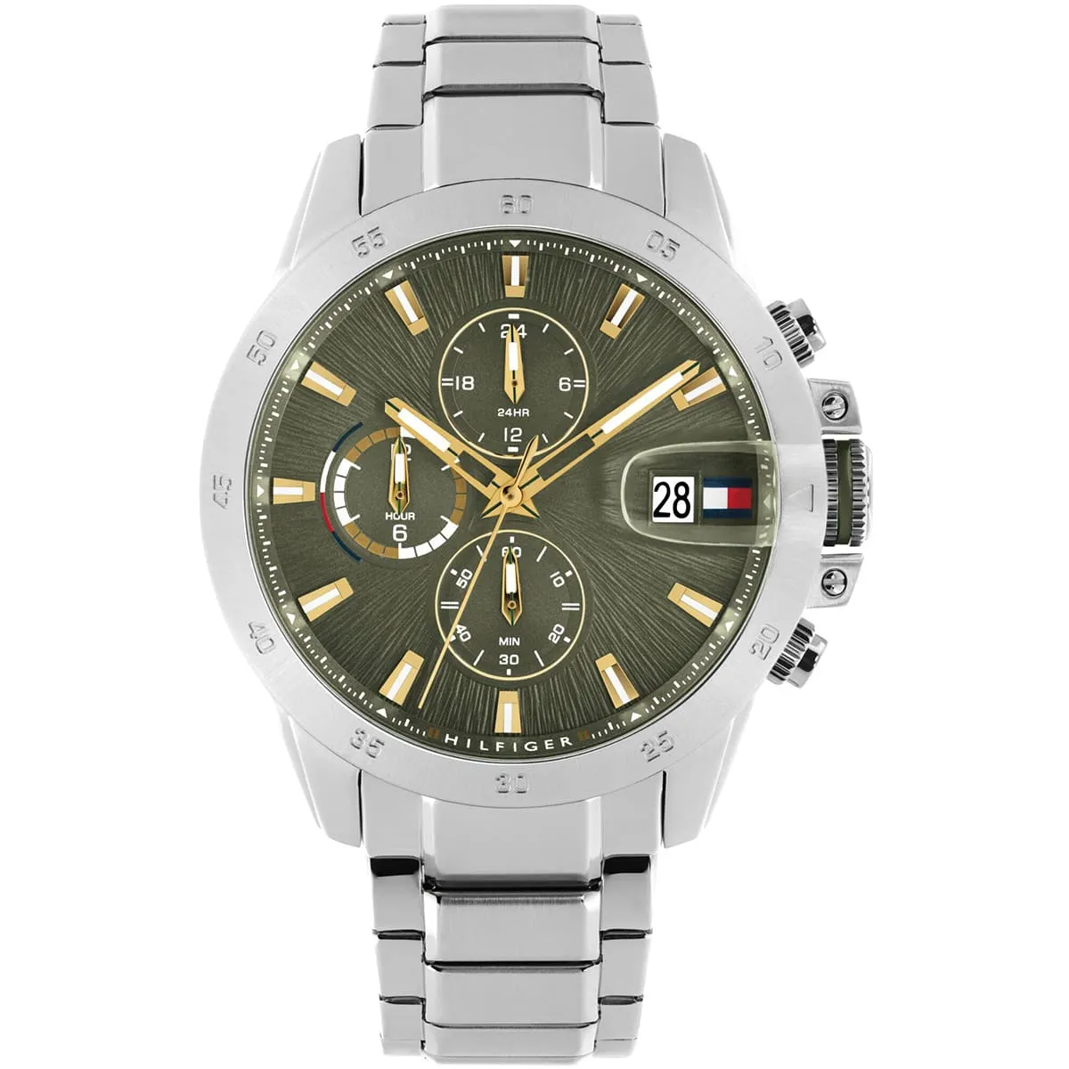1792197 tommy hilfiger watch men green dial metal stainless steel silver strap quartz analog chronograph jameson