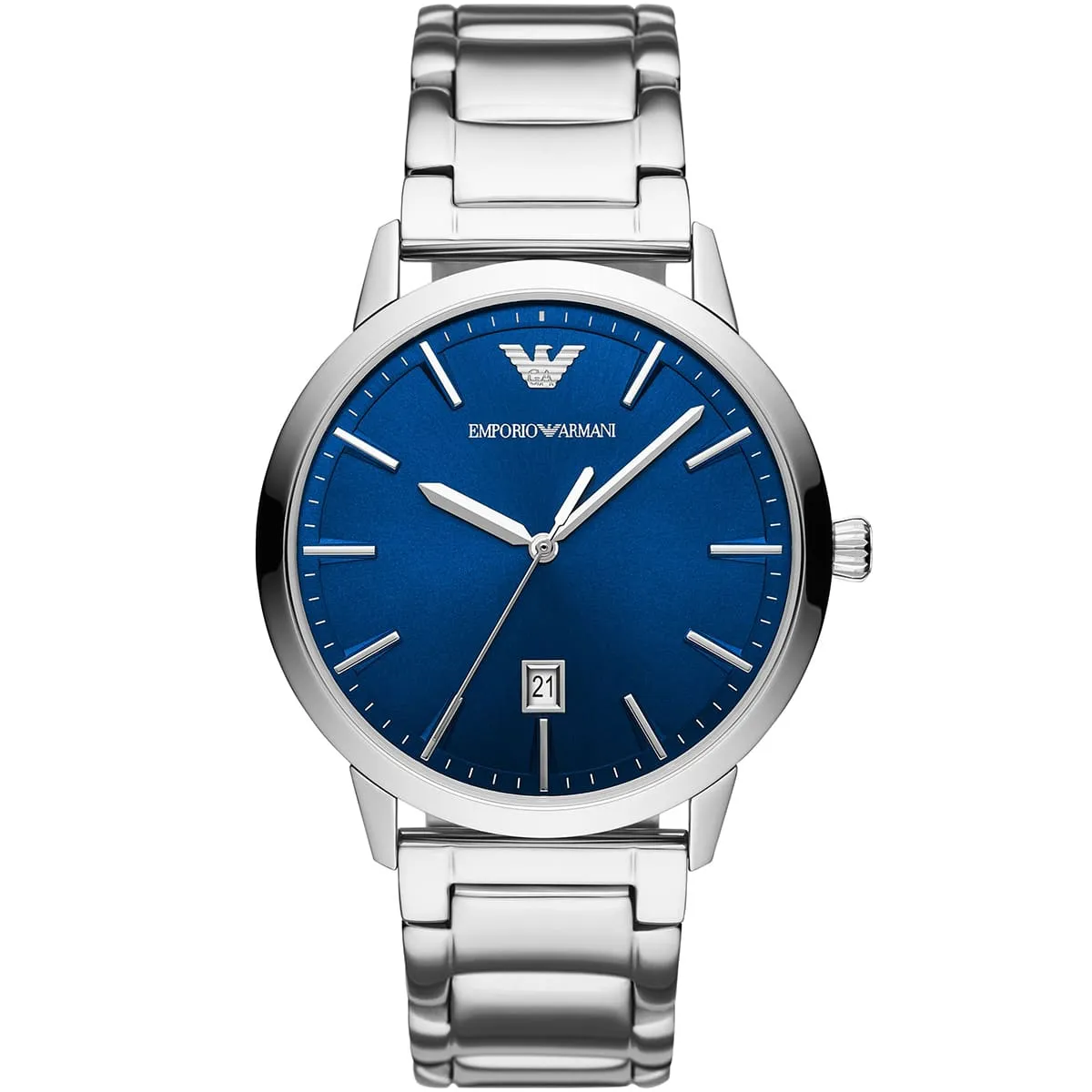 ar11311 emporio armani watch men blue dial stainless steel metal silver strap quartz battery analog ruggero
