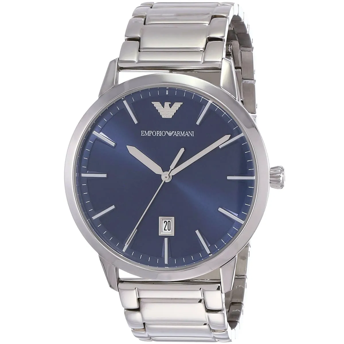 ar11311 emporio armani watch men blue dial stainless steel metal silver strap quartz battery analog ruggero 2