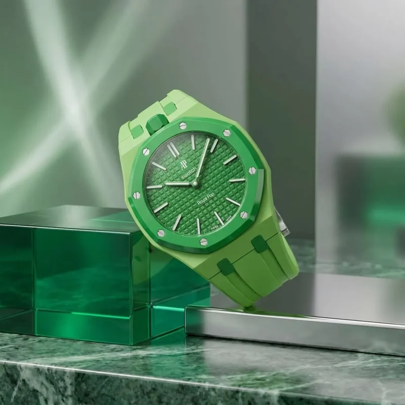 ⁦ساعة Audemars Piguet x Swatch Royal Pop GREEN EIGHT للجنسين⁩ - الصورة ⁦5⁩