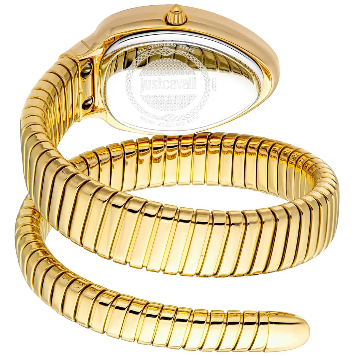 jc1l227m0035 just cavalli watch signature snake women silver dial gold stainless steel strap double wrap bracelet crystals jc logo 2 1