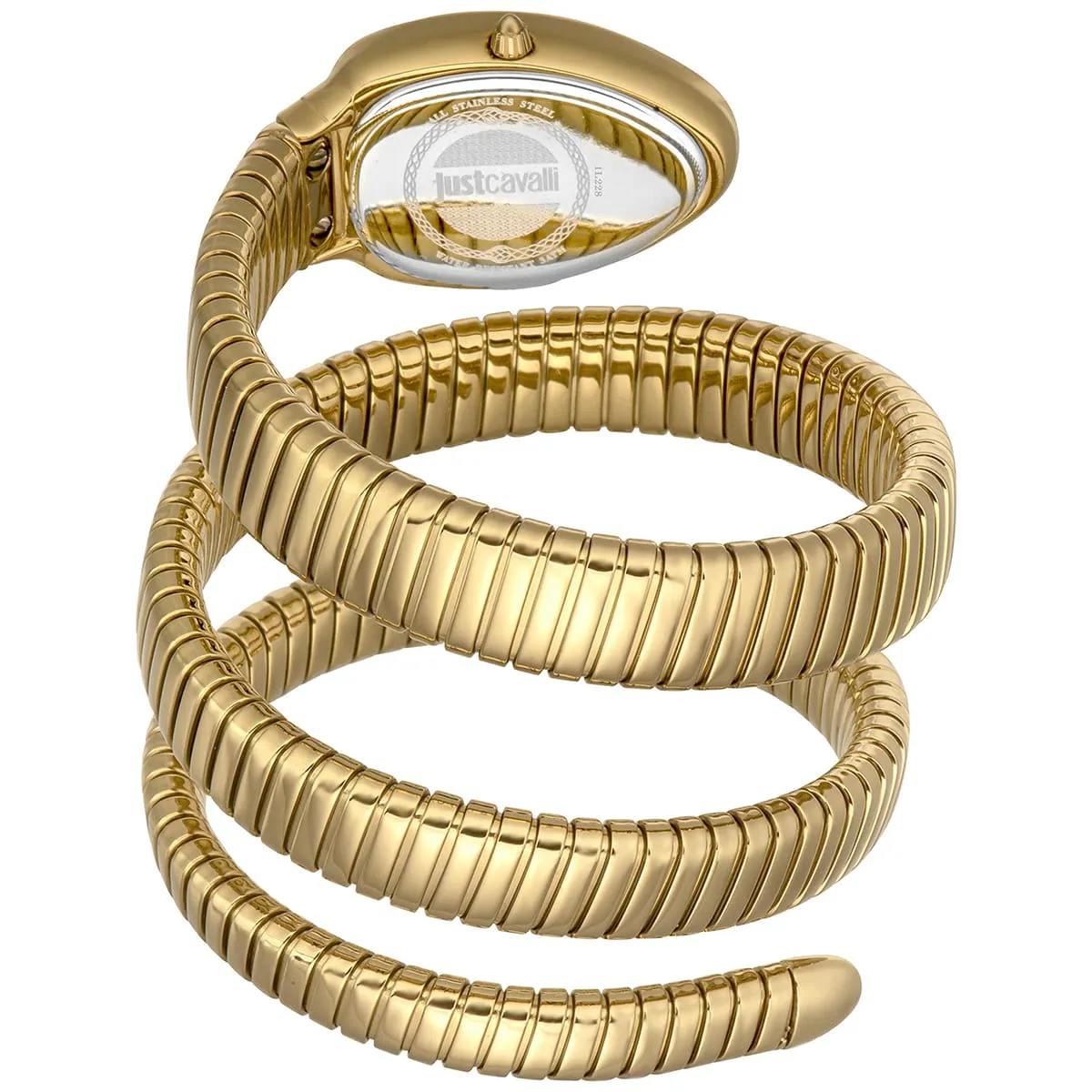 jc1l228m0045 just cavalli watch signature snake women red dial gold stainless steel strap triple wrap crystals jc logo 2
