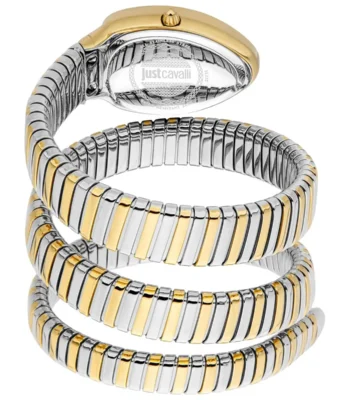 jc1l232m0055 just cavalli watch signature snake women silver dial gold stainless steel strap triple wrap crystals two tone 2