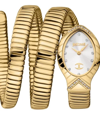 jc1l248m0025 just cavalli watch signature snake women silver dial gold stainless steel strap triple wrap crystals