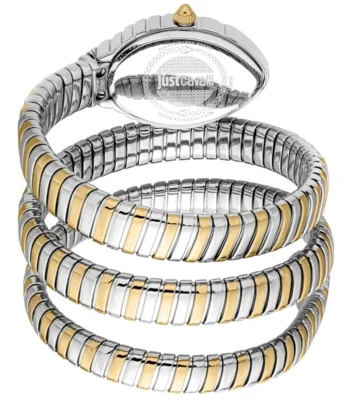 jc1l323m0055 just cavalli watch signature snake women green dial silver gold stainless steel strap triple wrap crystals two tone 2