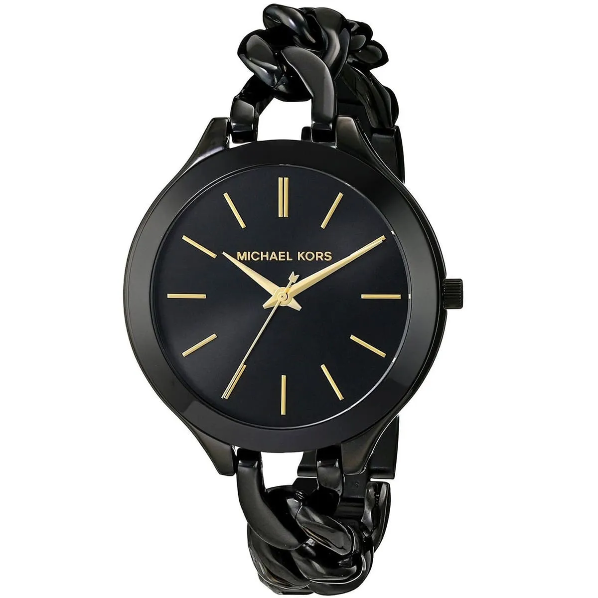 mk3317 michael kors watch women black dial metal stainless steel strap quartz battery analog three hand runway slim 2