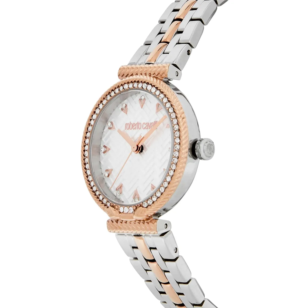 rc5l078m0075 roberto cavalli watch chiarezza women silver dial rose gold stainless steel strap crystals two tone 2