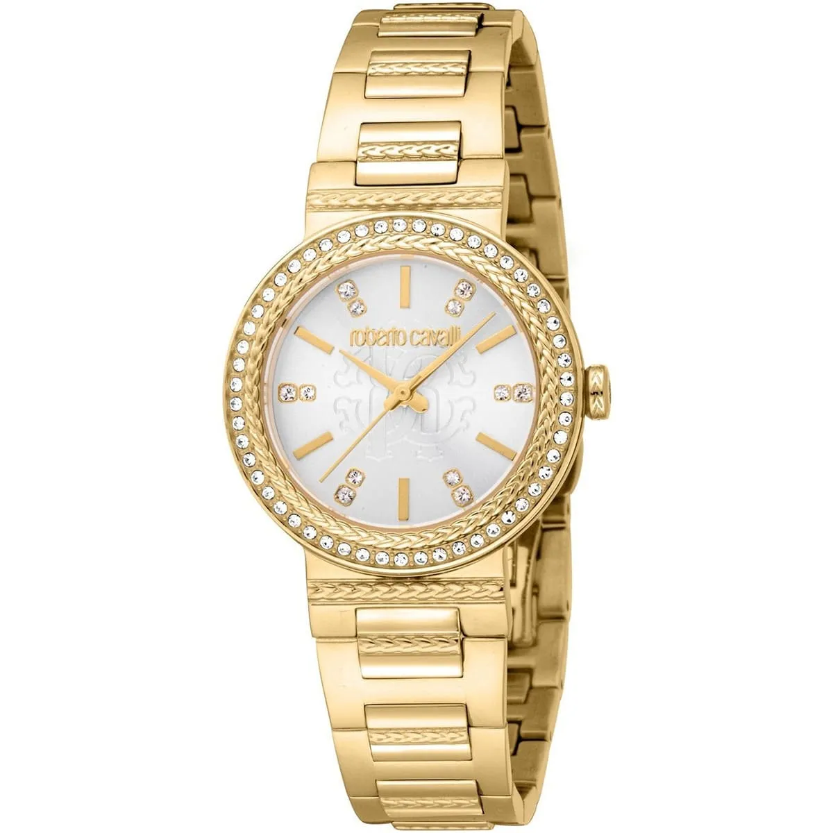 rc5l098m0025 roberto cavalli watch donna glam women silver dial gold stainless steel strap crystals