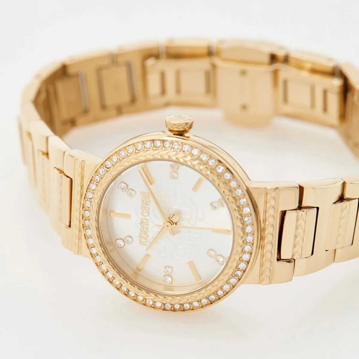 rc5l098m0025 roberto cavalli watch donna glam women silver dial gold stainless steel strap crystals 5