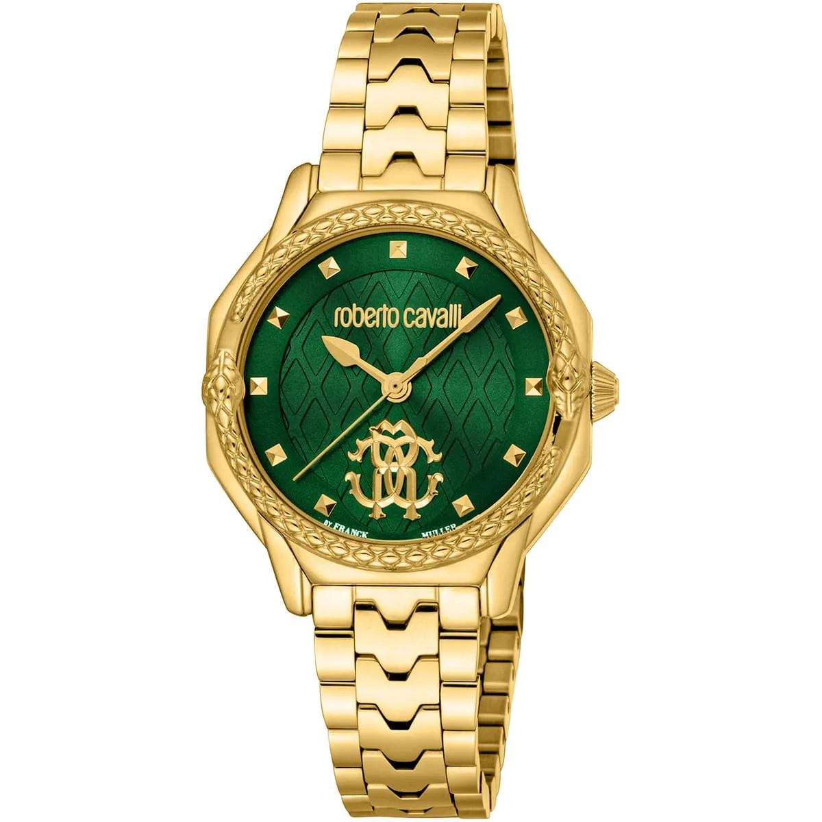 rv1l225m0051 roberto cavalli watch franck muller women green dial gold stainless steel strap snake
