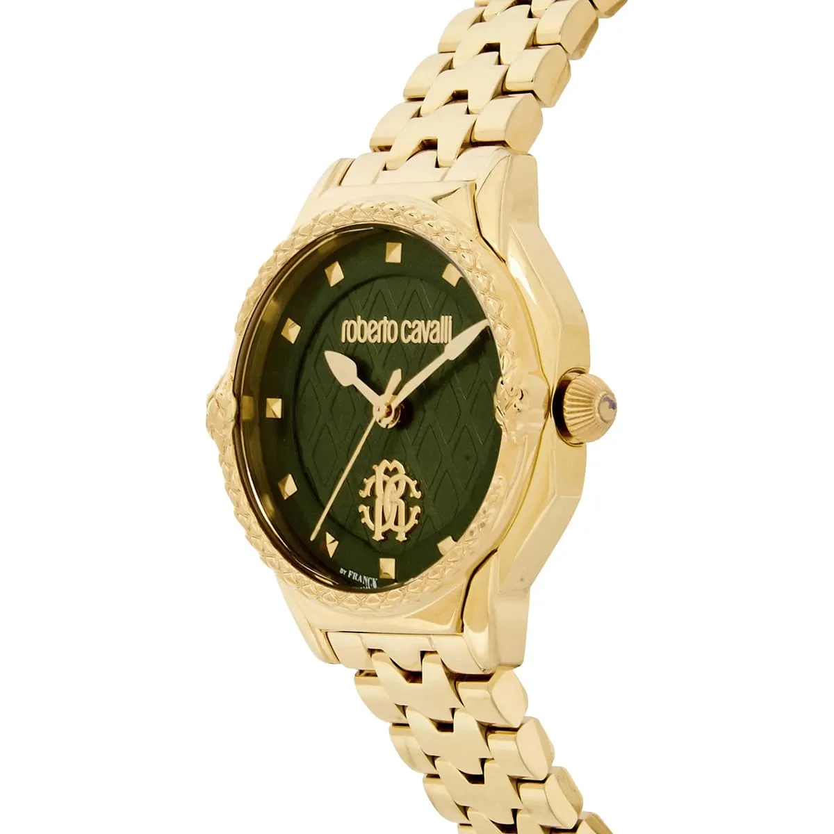 rv1l225m0051 roberto cavalli watch franck muller women green dial gold stainless steel strap snake 2